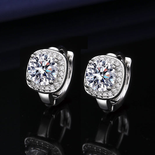 One Carat Imitation Moissanite Silver Earrings