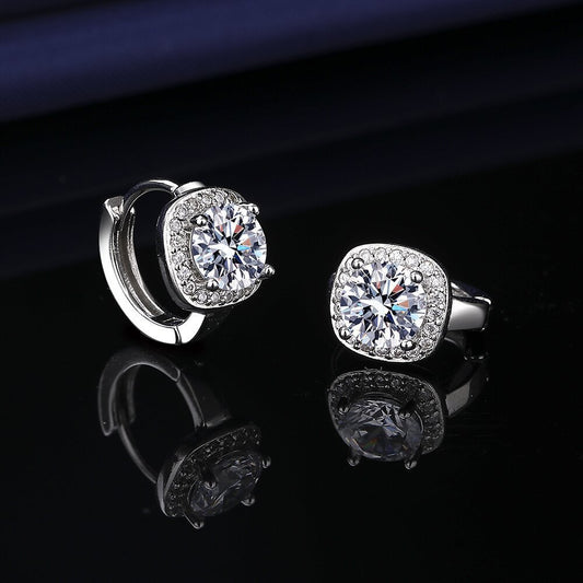 One Carat Imitation Moissanite Silver Earrings
